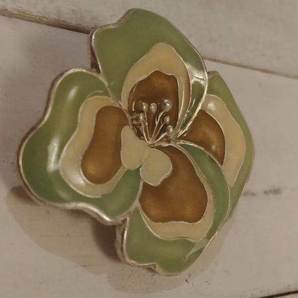 Vintage F⭐XY Enamel Floral Brooch - Picture 2 of 4